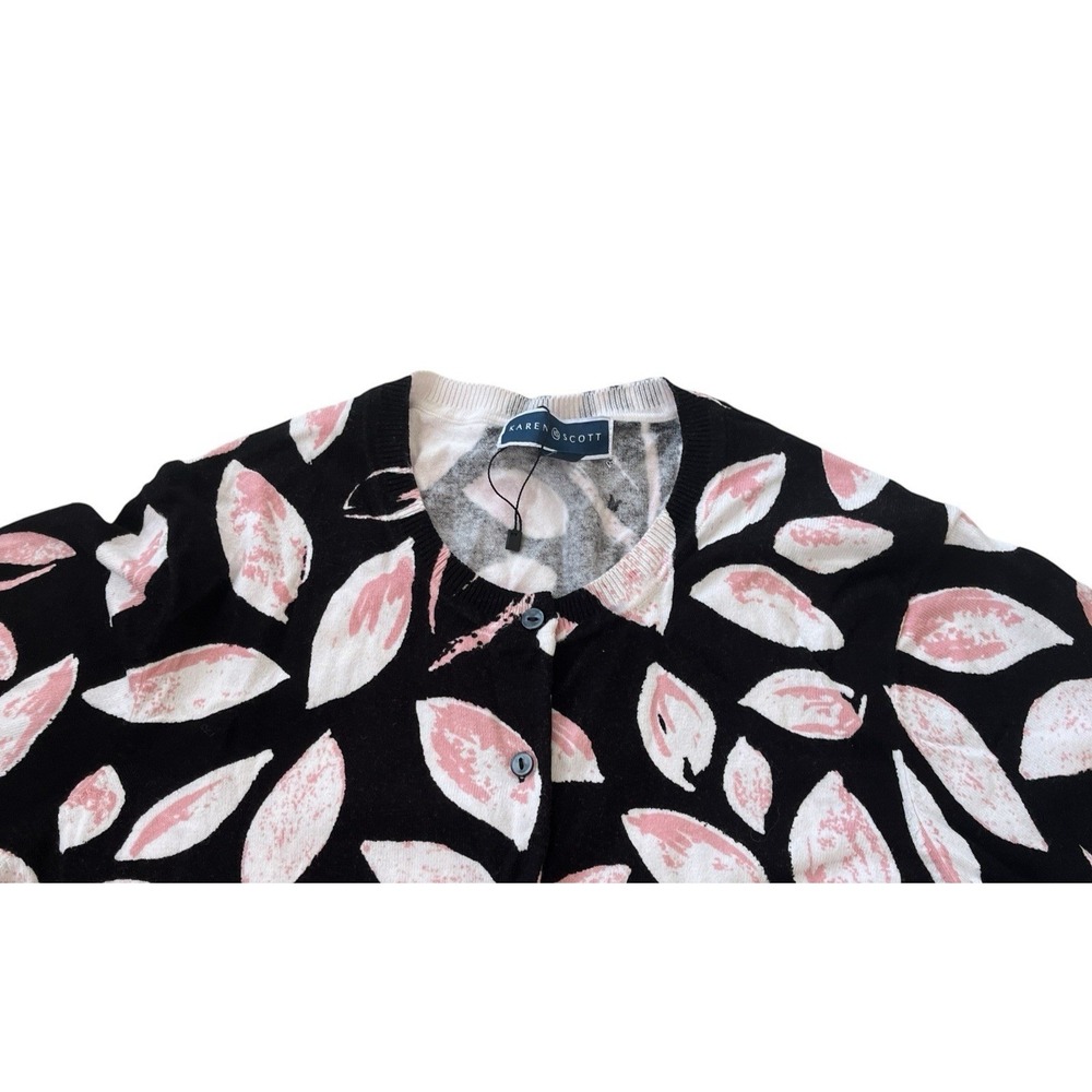 Karen Scott Women's Size XL Cardigan Sweater Black Pink Flower Petals Floral - Picture 3 of 8